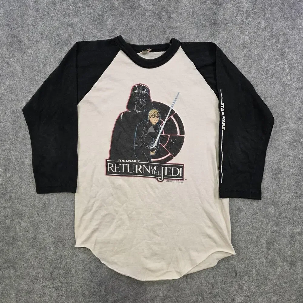 Vintage Star Wars Return Of‎ The Jedi T Shirt Youth 14-16 Black Raglan 80s Lucas